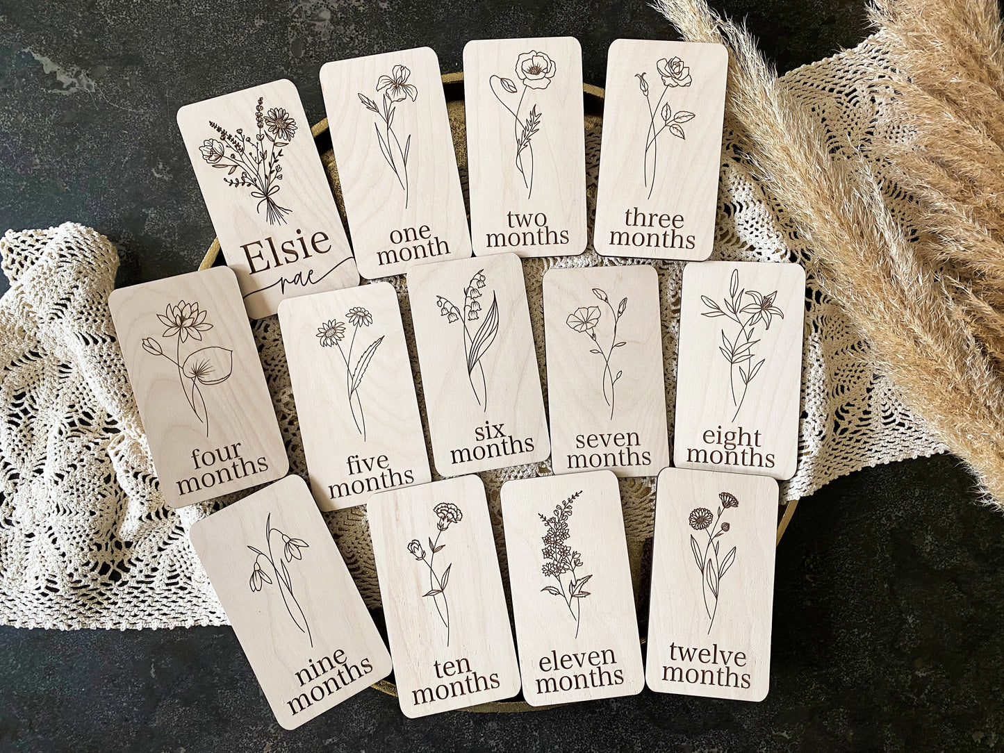 Baby Monthly Milestone Floral Wood Card Down Oxford Street