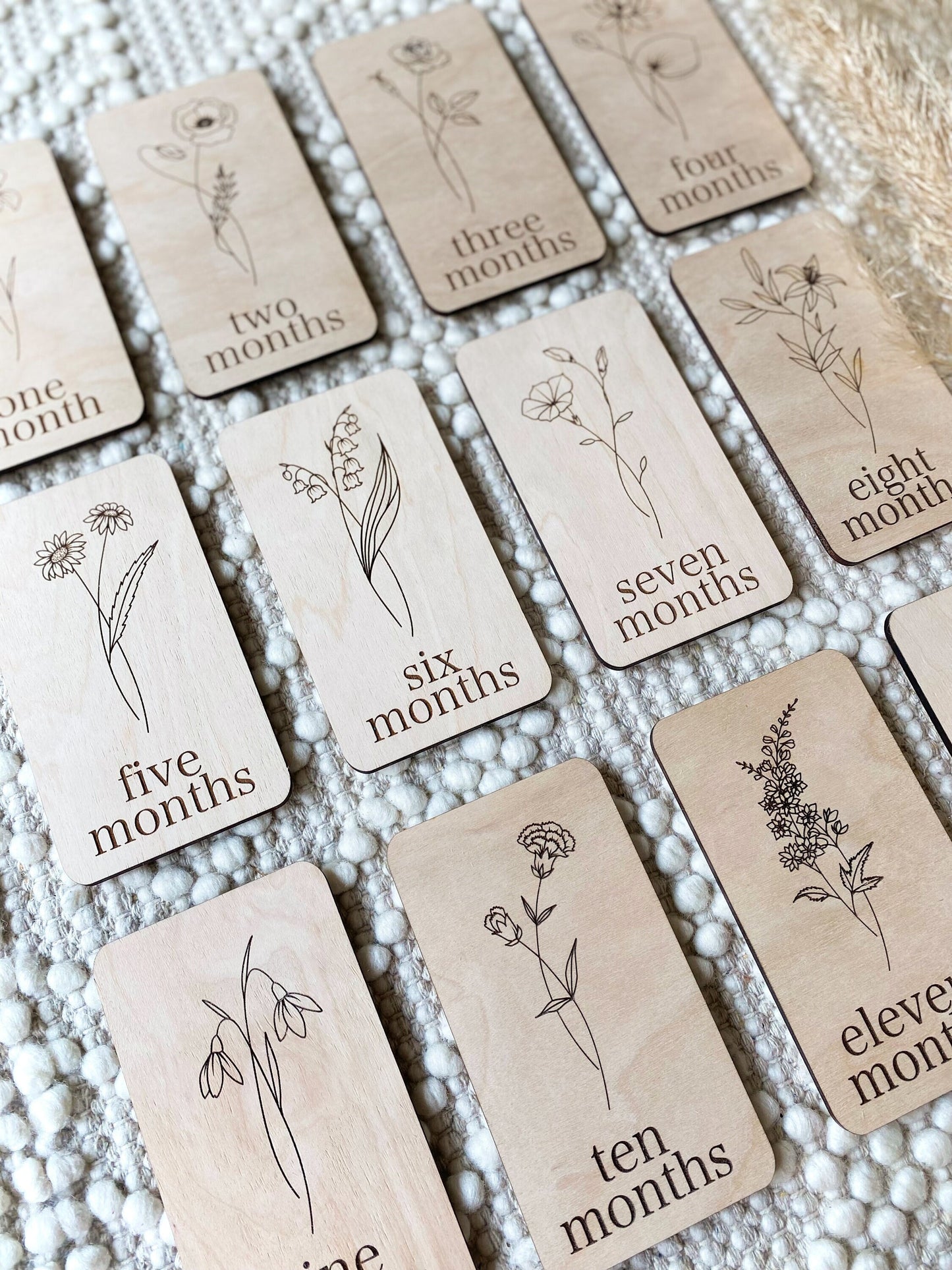 Baby Monthly Milestone Floral Wood Card Down Oxford Street