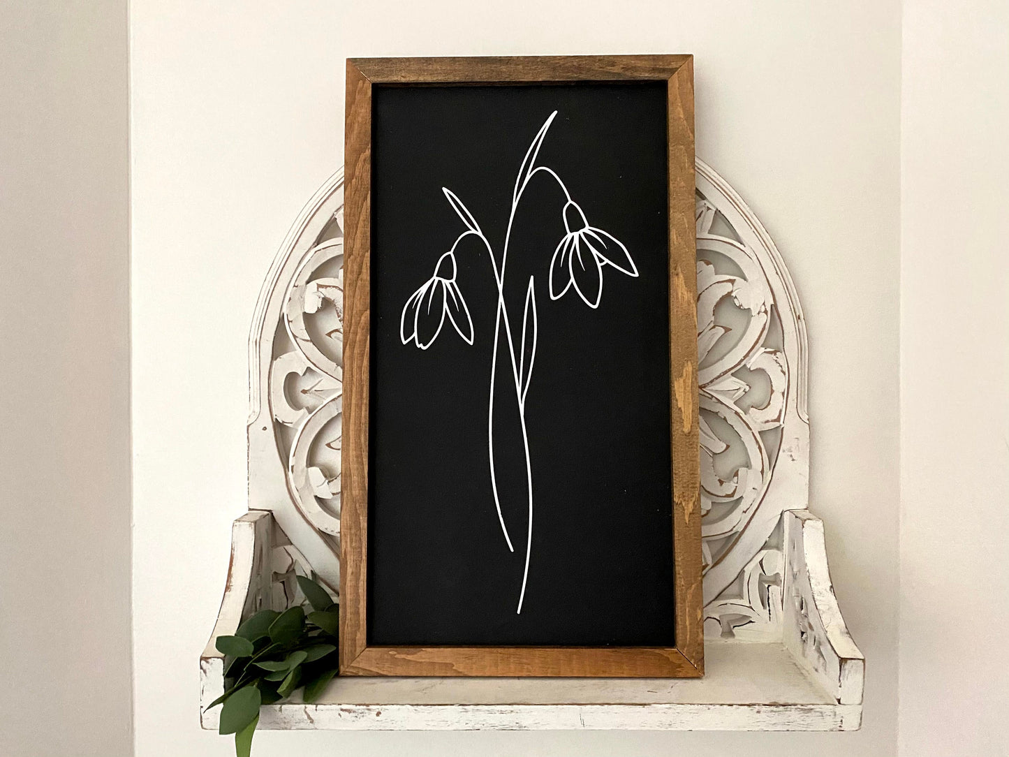 Birth Month Flower Sign Black Background Walnut Stain Frame Down Oxford Street