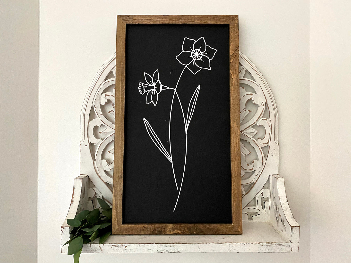 Birth Month Flower Sign Black Background Walnut Stain Frame Down Oxford Street