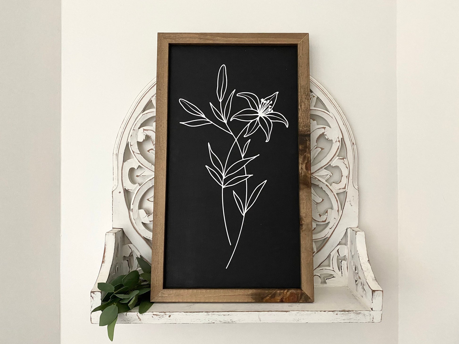 Birth Month Flower Sign Black Background Walnut Stain Frame Down Oxford Street